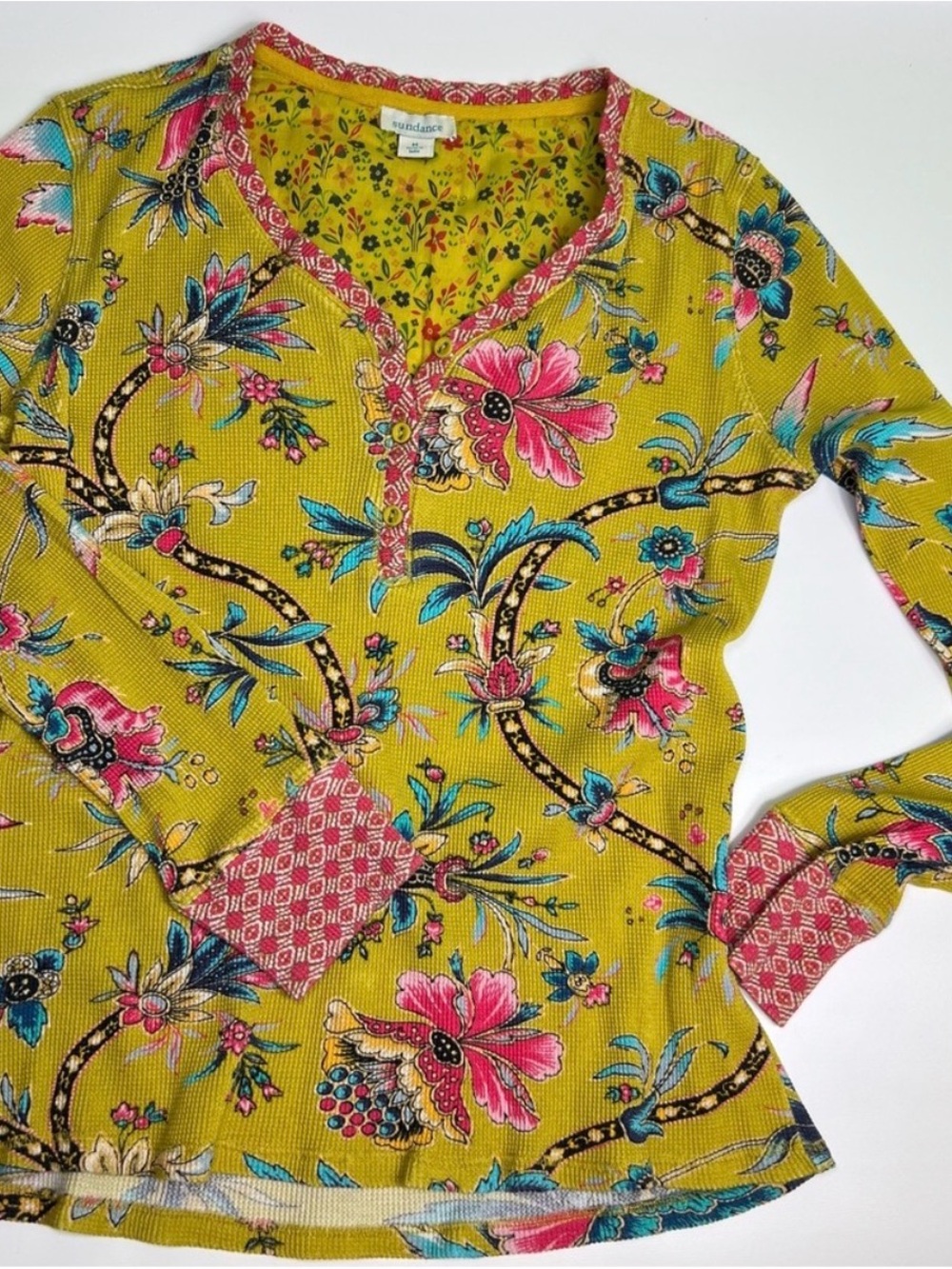 SUNDANCE Top Cotton Paisley Colorful
Waffle Yellow Blue Pink Black Size Medium - Picture 1 of 9